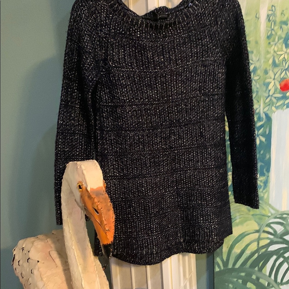 White House Black Market Black Crew Neck Sweater with Textured Knit